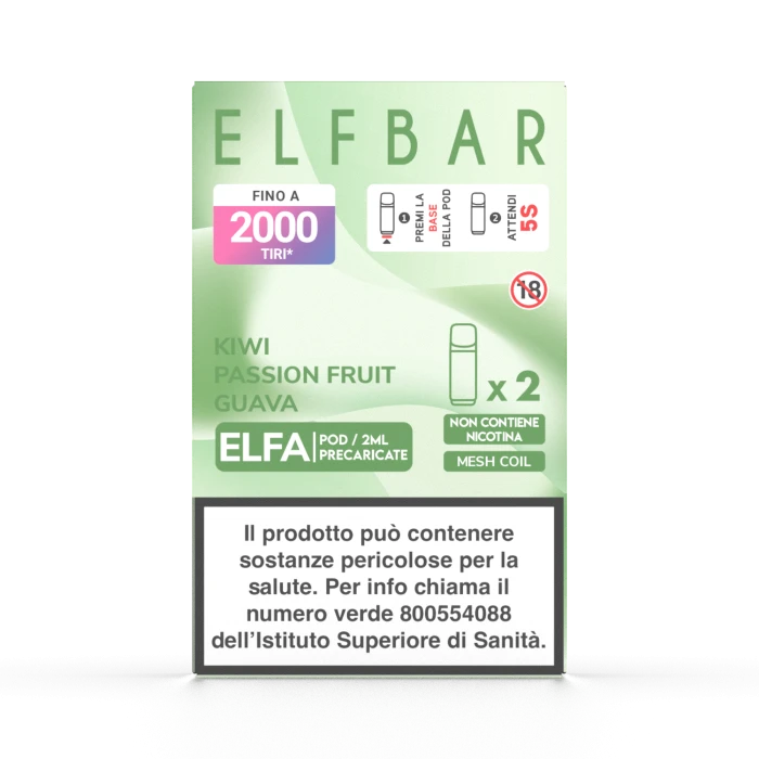 ELFBAR ELFA 2ML PREFILLED POD (2 PEZZI) KIWI PASSION FRUIT GUAVA - 0 mg/ml